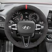 MEWANT Hand Stitch High Quality Dark Grey Alcantara Car Steering Wheel Cover for Hyundai i30 N 2018-2020 / Veloster N 2019-2021