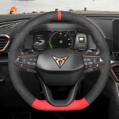 MEWANT Hand Stitch Dark Grey Red Alcantara Car Steering Wheel Cover for Seat Cupra Leon 2020-2021