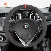 MEWANT Hand Stitch Dark Grey or Red Alcantara Car Steering Wheel Cover for Alfa Romeo Giulietta 2014-2021