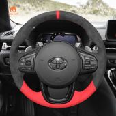 MEWANT Dark Grey Red Alcantara Car Steering Wheel Cover for Toyota Supra GR Supra 2019-2021