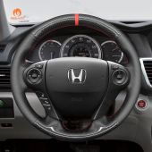 MEWANT Hand Stitch Black Leather Carbon Fiber Car Steering Wheel Cover for Honda Accord 9 Pilot Ridgeline Crosstour