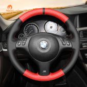 MEWANT Hand Stitch Red Carbon Fiber Black PU Leather Real Genuine Leather Car Steering Wheel Cover for BMW M Sport E46 330i 330Ci / E39 540i 525i 530i / M3 E46 / M5 E39