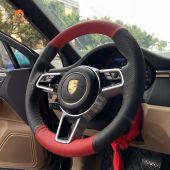 MEWANT Hand Stitch Car Steering Wheel Cover for Porsche 911 (991) 2015-2019 / 718 Boxster (982) 2016-2021 / 718 Cayman (982) 2016-2021 / Cayenne 2014-2021 / Macan 2014-2021 / Panamera 2017-2019