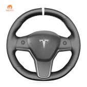 MEWANT Hand Stitch Carbon Fiber Suede Car Steering Wheel Cover for Tesla Model 3 2017 2018 2019 2020
