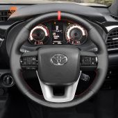 MEWANT Hand Stitch Carbon Fiber Black PU Leather Rea Genuine Leather Car Steering Wheel Cover for Toyota Hilux 2015-2021 / Fortuner 2015-2021