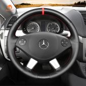MEWANT Hand Stitch Carbon Fiber Black PU Leather Real Genuine Leather Car Steering Wheel Cover for Mercedes Benz W639 Viano 2010-2015 Vito 2010-2014 Valente 2012-2015