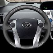 MEWANT DIY Carbon Fiber with Genuine Leather Car Steering wheel Cover Wrap for Toyota Prius 30(XW30) 2009-2015 Prius C(US)2012-2017 Prius V(US) 2012-2017 Aqua 2014-2015, 