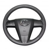 MEWANT Hand Stitch Black Real Genuine Leather Suede Car Steering Wheel Cover for Mazda 3 (BL) Axela 2008-2013 / Mazda 5 2011-2013 / Mazda 6 2011-2013 / CX-7 2010-2016 / CX-9 2010-2015 / MAZDASPEED3 (US) 2010-2013