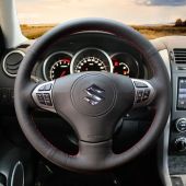 MEWANT Hand Stitch Black Real Genuine Leather Car Steering Wheel Cover for Suzuki Grand Vitara 2006-2014