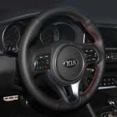 MEWANT Hand Stitch Black Real Genuine Leather Car Steering Wheel Cover for Kia K5 Optima 2016-2018 / Sportage KX5 2016-2019 / Niro 2017-2019