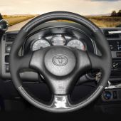 MEWANT Custom DIY Black PU Leather Carbon Fiber Car Steering Wheel Cover Wrap Protect for Toyota RAV4 1998 1999 2000 2001 2002 2003
