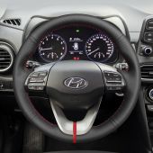 MEWANT Hand Stitch Black Leather Car Steering Wheel Cover Wrap for Hyundai Elantra 2019-2020 / Elantra GT 2018-2020 / Veloster 2019-2021