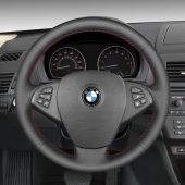 MEWANT DIY Black Real Genuine Leather Car Steering Wheel Cover Wrap for BMW X3 E83 2005-2010