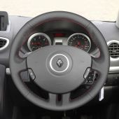 MEWANT Custom Hand-stitched Black Leather Car Steering Wheel Cover Wrap for Renault Clio 3 2005 2006 2007 2008 2009 2010 2011 2012 2013,
