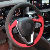 MEWANT Dark Grey Red Alcantara Car Steering Wheel Cover for BMWG20 F44 G22 G23 G26 G30 G32 G11 G14 G01 G02 G05 G06 G07 G29