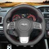 MEWANT Customized Hand-stitched Black Genuine Leather Car Steering Wheel Cover for Subaru WRX (STI) 2015-2019 Levorg 2015-2019