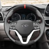 MEWANT Hand Stitch Black Leather Suede Car Steering Wheel Cover for Hyundai Tucson 2016-2021
