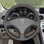 MEWANT Black Genuine Leather Car Steering Wheel Cover for Peugeot 308 2007-2013 408 2012-2014 