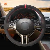 MEWANT Hand Stitch Black Genuine Leather Suede Car Steering Wheel Cover for BMW E46 318i 325i 330ci / E39 / X5 E53 / Z3 E36/7 E36/8