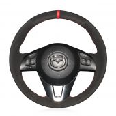 MEWANT Hand Stitch Black Genuine PU Leather Suede Carbon Fiber Car Steering Wheel Cover for Mazda 3 Axela Mazda 6 Atenza Mazda 2 Demio CX-3 CX-5 for Scion iA for Toyota Yaris iA