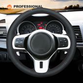 MEWANT Hand Stitch Black Real Genuine Leather PU Leather Car Steering Wheel Cover for Mitsubishi Lancer 10 EVO Evolution