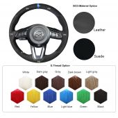 MEWANT Custom Hand-stitched Black Suede Genuine Leather Car Steering Wheel Cover Wrap for Mazda 3 Axela 2017-2018 Mazda 6 Atenza 2017-2018 CX-3 2018-2019 CX-5 2017-2019 CX-9 2016-2019 for Toyota Yaris 2019