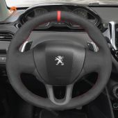 MEWANT Hand Stitch Black Suede Car Steering Wheel Cover for Peugeot 208 2012-2019 / 2008 2013-2019 / 308 2013-2018 / 308 SW 2014-2017