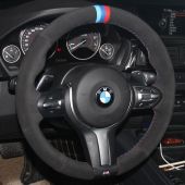 MEWANT Hand Stitch Black Suede Real Genuine Leather Car Steering Wheel Cover for BMW M Sport F30 F31 F34 F10 F11 F07 / F12 F13 F06 X3 F25 X4 F26 X5 F15 M50d X6 F16 M50d F20 F21 M135i M140i F45 F46 F22 F23 M235i M240i F32 F33 F36 X1 F48 X2 F39