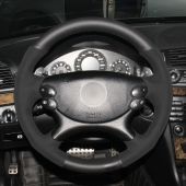 MEWANT Hand Stitch Black Real Genuine Leather Suede Alcantara Car Steering Wheel Cover for Mercedes Benz CLK 55 AMG C209 2003-2005 CLS 55 AMG C219 2006 CLS 63 AMG C219 2007-2008 E 63 AMG W211 2007-2009 SL 55 AMG R230 2003-2008 SL 65 AMG R230 2005-2006