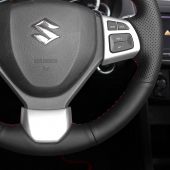 MEWANT Hand Sewing Black Genuine Leather Car Steering Wheel Cover for Suzuki Swift Sport 2012-2017 / Vitara S 2016-2019
