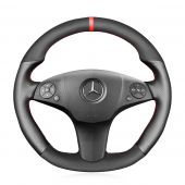 MEWANT Hand Stitch Black Real Genuine Leather Suede Carbon Fiber Car Steering Wheel Cover for Mercedes Benz  AMG C63 W204 CLS-Class C219 CLS 63 AMG C219 E 63 AMG W212 AMG SL 63 R230 SLS AMG C197 R197
