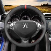 MEWANT Hand Stitch Black Suede Real Genuine Leather Car Steering Wheel Cover for Acura TL 2007-2008