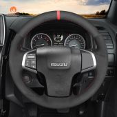 MEWANT Hand Stitch Black Suede Genuine Leather Car Steering Wheel Cover for Isuzu D-Max 2016-2019 / MU-X 2013-2020 / for Holden Colorado (AU) 2012-2019