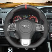 MEWANT Hand Stitch Black Genuine Leather Suede Car Steering Wheel Cover for Subaru WRX (STI) 2015-2019 Levorg 2015 2016 2017 2018 2019