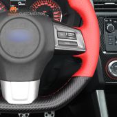 MEWANT Hand Stitch Carbon Fiber Red Leather Black Suede Car Steering Wheel Cover for Subaru WRX (STI) Levorg 2015 2016 2017 2018 2019