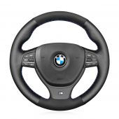 MEWANT Hand Stitch Black Real Genuine Leather Suede Car Steering Wheel Cover for BMW M Sport F10 F11 F07 M5 F10 2011-2013 F12 F13 F06 / F01 F02