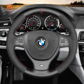MEWANT Hand Stitch Black Carbon Fiber Suede with Hollow Top Strip Car Steering Wheel Cover for BMW M Sport F10 F11 F07 M5 F10 2011-2013 F12 F13 F06 / F01 F02