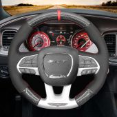 MEWANT Hand Stitch DIY Sewing Black Leather Suede Carbon Fiber Car Steering Wheel Cover for Dodge (SRT) Challenger 2015-2021 / Dodge Charger 2015-2021 / Durango 2018-2021