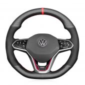 MEWANT Hand Stitch Carbon Fiber Black Suede Genuine Leather Car Steering Wheel Cover for Volkswagen VW Golf 8 MK8 GTI Golf GTE 2020-2021