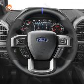 MEWANT Hand Stitch Black Suede Car Steering Wheel Cover for Ford F-150 Raptor 2015-2020