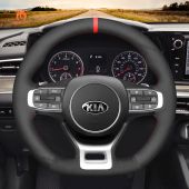 MEWANT Hand Stitch Black Suede Car Steering Wheel Cover for Kia Optima / Kia K5 GT GT-Line Sedan 2021-2022