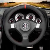 MEWANT Black PU Leather Real Genuine Leather Suede Car Steering  Wheel Cover for Nissan 200SX S15 2001-2002 / Silvia 1999-2000 / Skyline R34 GTR GT-R 1998-2001