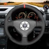 MEWANT Hand Stitch Black Suede Carbon Fiber Car Steering Wheel Cover for Mitsubishi Lancer Evolution EVO VI 6 1999-2000 / V (5) 1998
