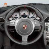 MEWANT Hand Stitch Matte Carbon Fiber Car Steering Wheel Cover for Porsche 911 (997) 2004-2009 / Boxster (987) 2005-2009 / Cayman (987) 2005-2009