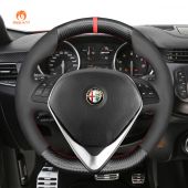 MEWANT Hand Stitch Carbon Fiber Suede Alcantara Car Steering Wheel Cover for Alfa Romeo Giulietta 2014-2021 (D Shape)