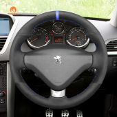 MEWANT Hand Stitch Black Suede Car Steering Wheel Cover for Peugeot 207 CC 2012-2014