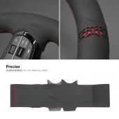 MEWANT DIY Black Real Genuine Leather Suede with Hollow Top Decoration Car Steering Wheel Cover for Honda Civic 11 XI 2021-2022