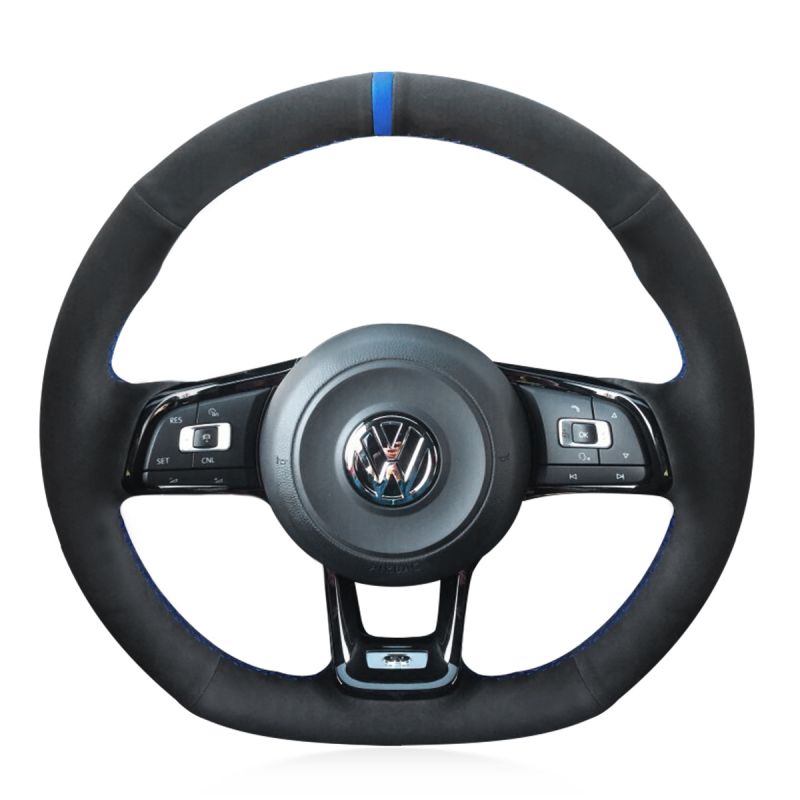 For Volkswagen Golf 7 Gti Golf R Mk7 Vw Polo Gti Scirocco 2015 2016 Black Suede With Blue Marker Sewing Steering Wheel Cover