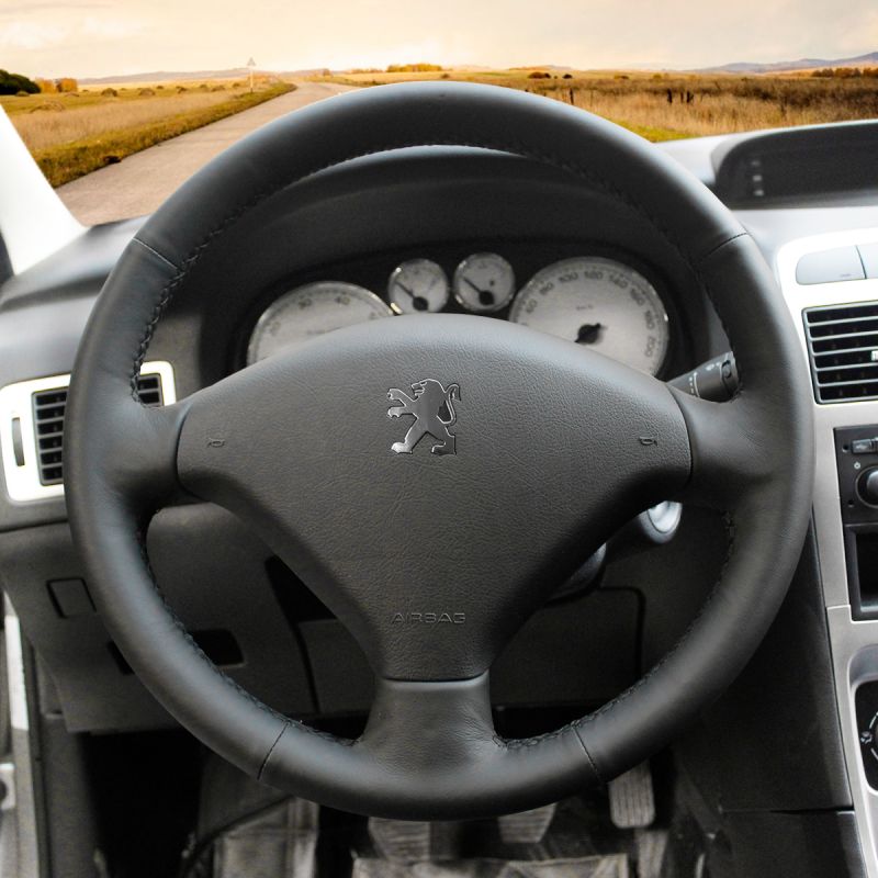BANNIS Black Leather DIY Hand-stitched Steering Wheel Cover for Peugeot 307 Car 