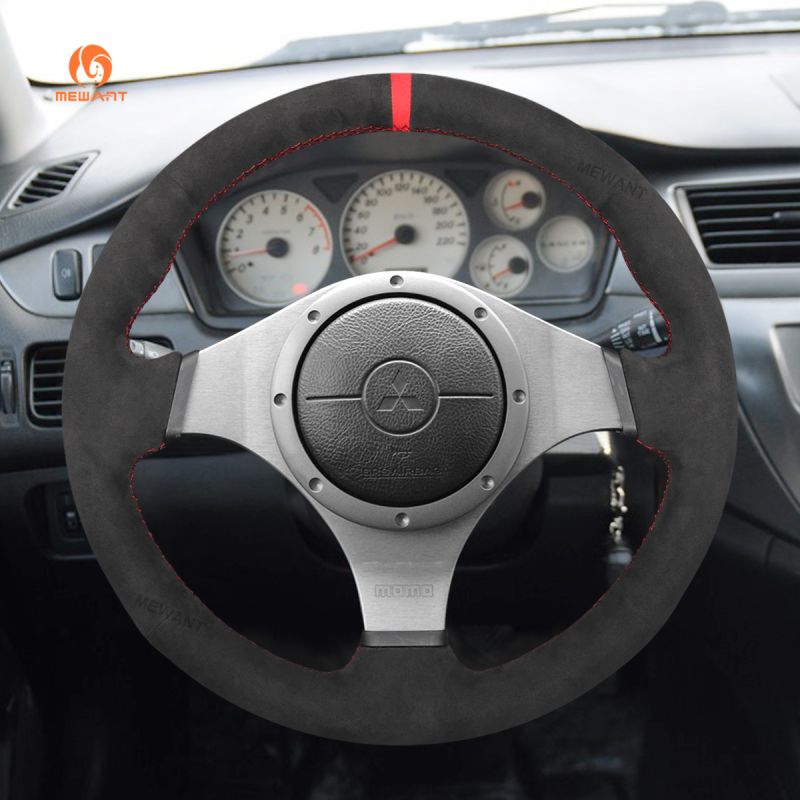 MEWANT Dark Grey Alcantara Car Steering Wheel Cover Wrap for